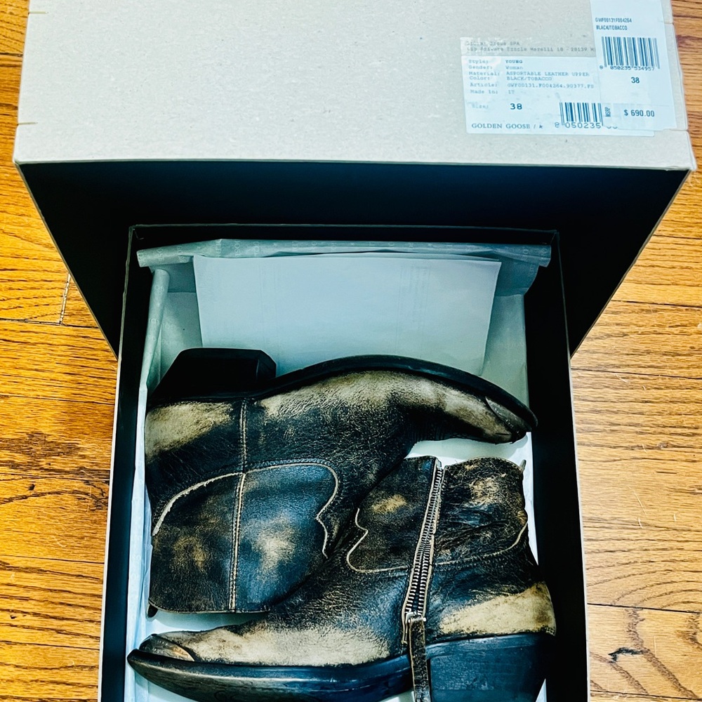 Golden Goose the YOUNG Ankle Boot size 8 & 38 & Black Tobacco / Tan IT Leather - Picture 14 of 16